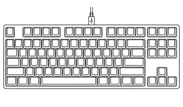 TKL gaming mechanical keyboard line icon tenkeyless compact keyboard black and white vector illustration