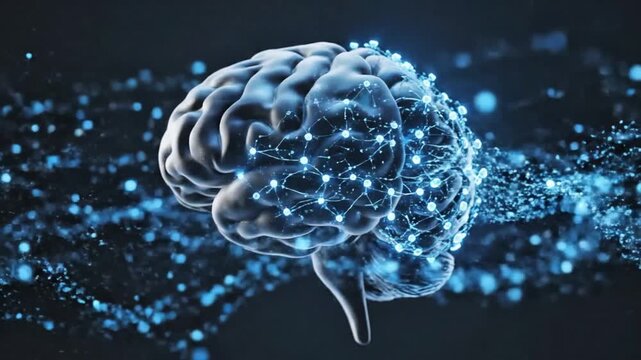 Conceptualization of a glowing, interconnected brain network, illustrating artificial intelligence and advanced technology