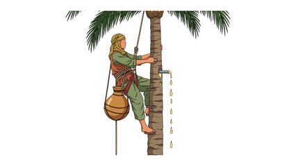Palm Tree Tapper: A skilled individual ascends a towering palm, harvesting its sweet nectar with precision and tradition. © Mahbuba