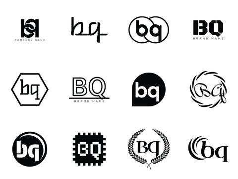 BQ logo company template. Letter b and q logotype. Set different classic serif lettering and modern bold text with design elements. Initial font typography.