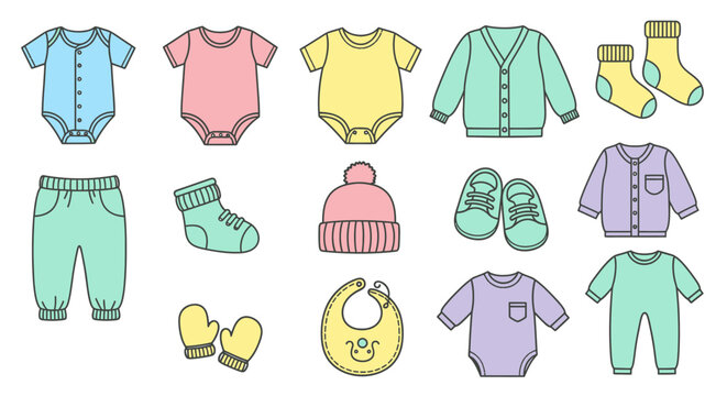 Baby clothes and accessories laid out 1.