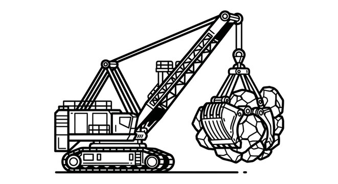 Heavy machinery excavator lifting scrap metal.