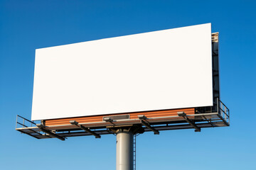 Obraz premium Blank Rectangular Outdoor Billboard Mockup Against Clear Blue Sky Representing Advertising Potential and Marketing Strategy Opportunity for Business Branding Campaigns