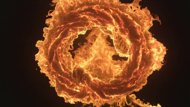 Vortex of Fire Flames Swirling in Black Background