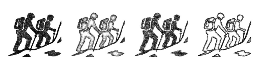 Fototapeta premium Sketch mountain expedition icon design set