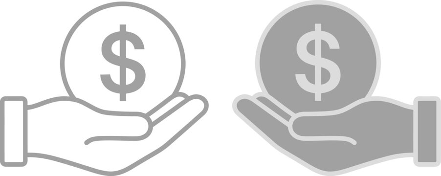 Vector graphic illustration of two hands holding dollar coins, symbolizing financial exchange or investment