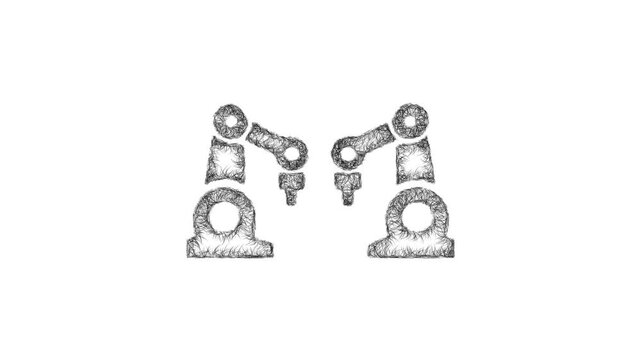 Sketch collaborative robot icon animation - smooth progressive reveal
