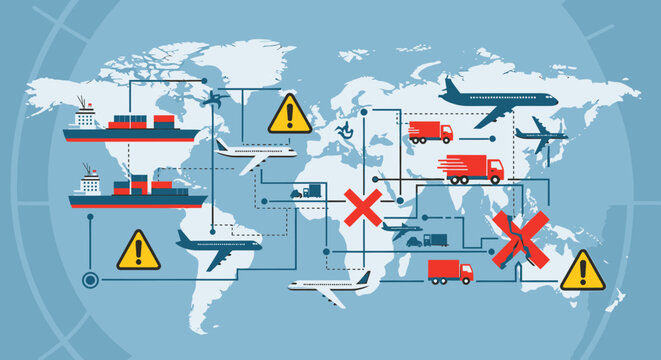 Global supply chain disruptions cause transportation delays worldwide instantly today