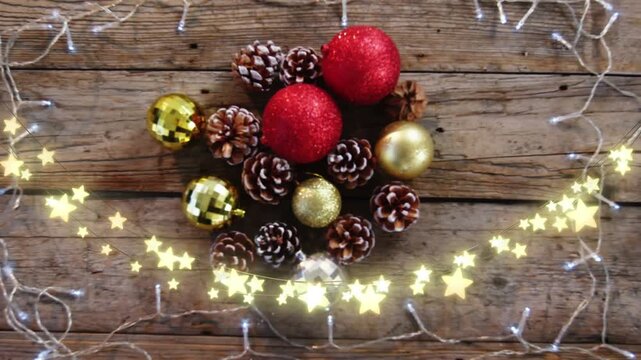 Animation of star string lights and christmas tree decorations
