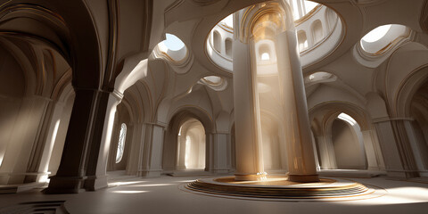 Naklejka premium An aweinspiring place of worship shining brightly with elaborate designs and grand archways