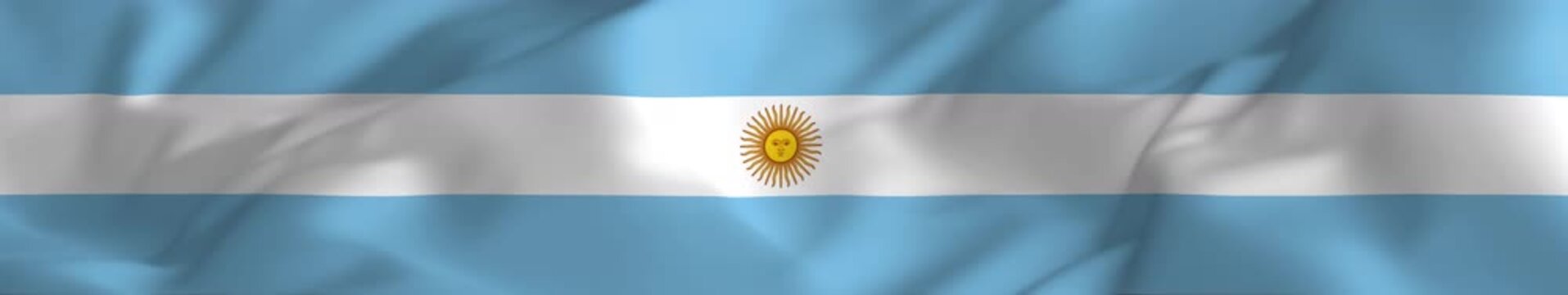 Argentina Flag Waving Fabric Texture with Sun Emblem, Panoramic Background