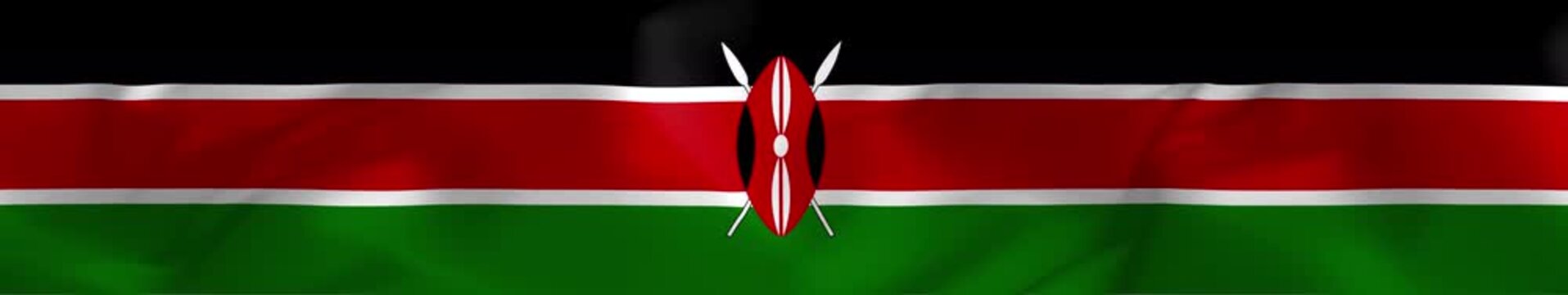 Kenya Flag Waving Fabric Texture with Maasai Shield and Spears, Widescreen Loop Background