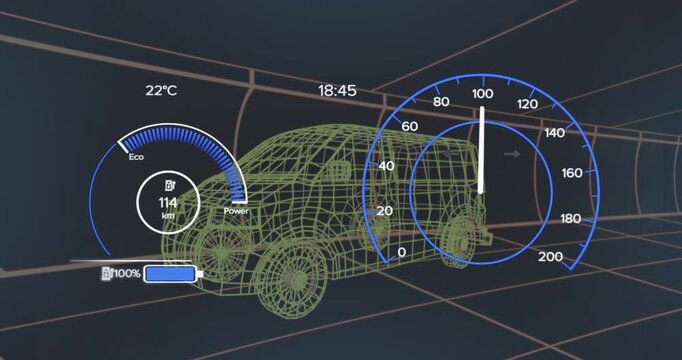 Animation of network of connections with icons over scope scanning