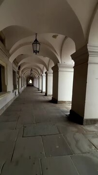 Classic white arcades and colonnade in a historic building