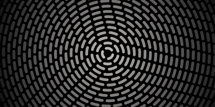 An abstract dark gray metallic mesh grid background featuring a techno binary code pattern with textured steel circles and a black macro vector surface design