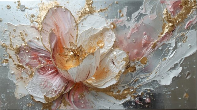 Glamorous Floral Background with Gold and Silver Shine