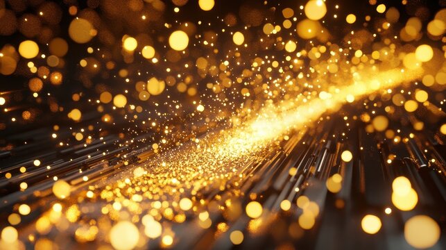 Intense golden sparks fly from metalwork action creating a bright, energetic light show in a workshop setting.