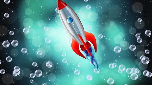 Animation of rocket icon over snow falling