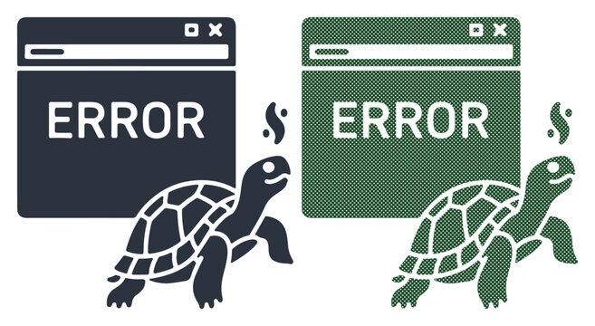 Slow computer systems with error messages and smoking turtles