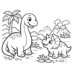 Friendly dinosaurs in prehistoric landscape © MSTRABEA