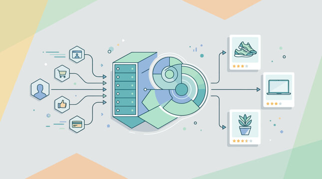 Data Analytics Recommendation Engine Illustration for E-commerce Personalization and Machine Learning Algorithms