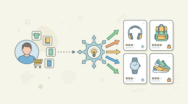 E-commerce Personalization and AI Product Recommendation Engine Illustration