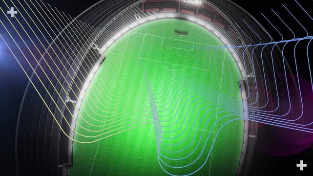 Animation of shapes and light trails over stadium