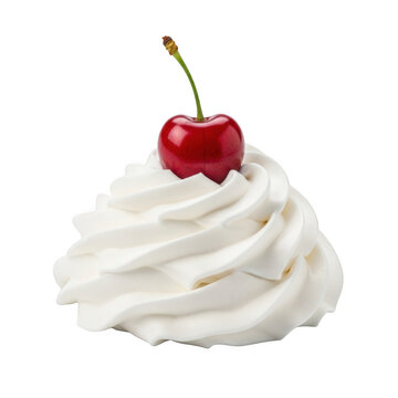 Whipped cream topped with a cherry isolated on transparent background