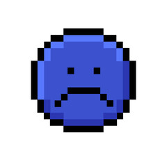 Obraz premium A melancholic pixelated digital face expressing profound sadness and emotional distress, rendered in a distinctive retro 8-bit icon style, symbolizing an unhappy mood or system status