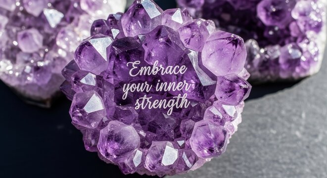 Vibrant purple amethyst crystal cluster close up