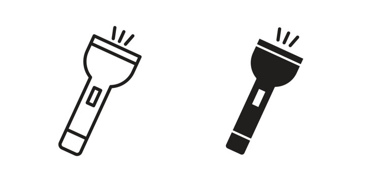 Flashlight icon in black and white. clipart and line style icons