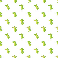 Obraz premium Cute cartoon green crocodile character performing the popular dab dance move in a repeating pattern