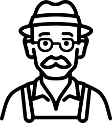 Obraz premium Hand Drawn Elderly Farmer Man Black and White Illustration in Minimal Solid Art Style Design