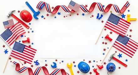 Obraz premium Fourth of July celebration border with American flags, stars, and festive decorations