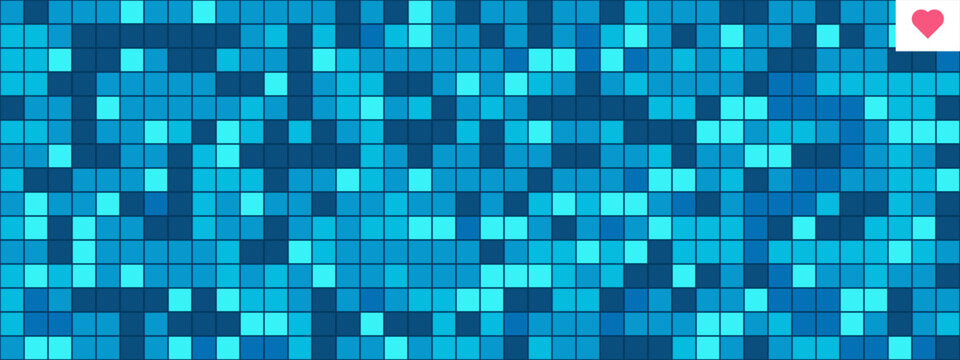 Pool ceramic tile. Seamless pattern for bathroom, kitchen, toilet designs, swimming pools. Bright blue and teal small square mosaic for walls, floor, backsplash, interior surface. Vector illustration