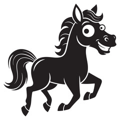 Fototapeta premium Playful Black Cartoon Horse Trotting with a Wide Smile