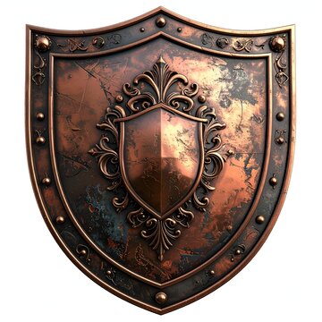 Ornate Copper Shield with Fleur-de-lis Design for Protection.