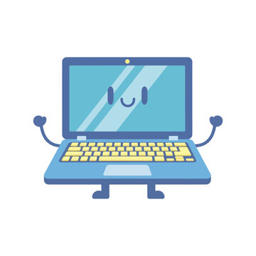 A cartoon laptop with smiling face.