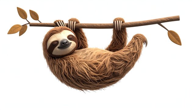Adorable Sloth Hanging on a Branch with a Gentle Smile.
