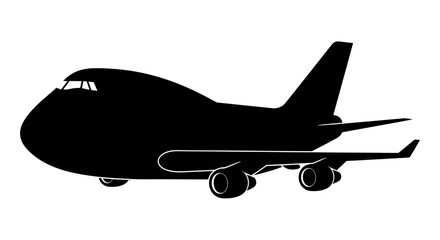 Naklejka premium Black Airplane Silhouette Vector Illustration Graphic, Side View for Global Travel, Aviation Industry, and Transportation Design Concepts