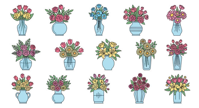 Colorful Bouquets of Flowers in Vases.