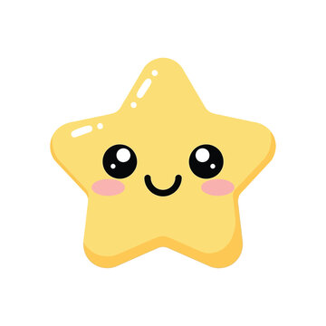 Cute Smiling Yellow Cartoon Star Character.