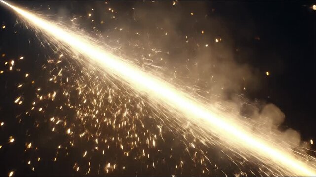 Dynamic radiant spark flutter on black concept. Bright explosion of golden sparks with glowing light burst on black background for celebration or fireworks