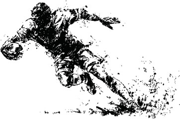 Fototapeta premium American football player running with ball kicking up dirt in dynamic action silhouette