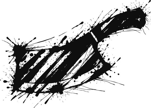 abstract splattered meat cleaver illustration with bold black ink strokes and dynamic paint splashes