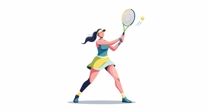 Woman Playing Tennis with Racket.