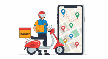 Fototapeta premium Delivery man on red scooter.