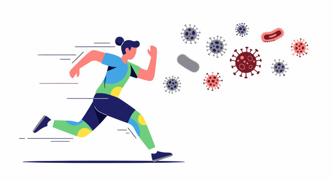 Man Running from Virus Germs Fast.