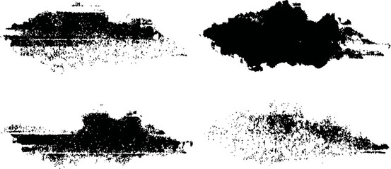 Fototapeta premium Four black ink splatter designs on white background with rough textured edges