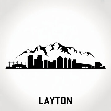 Layton Utah Skyline Silhouette &mdash; A Growing Suburban City Near the Wasatch Mountains Vector Illustration